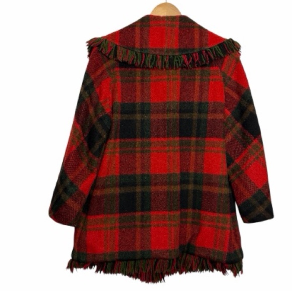 1960’s Red Plaid Wool Coat With Fringe Village Casuals By Fashionbilt Medium - Picture 2 of 14